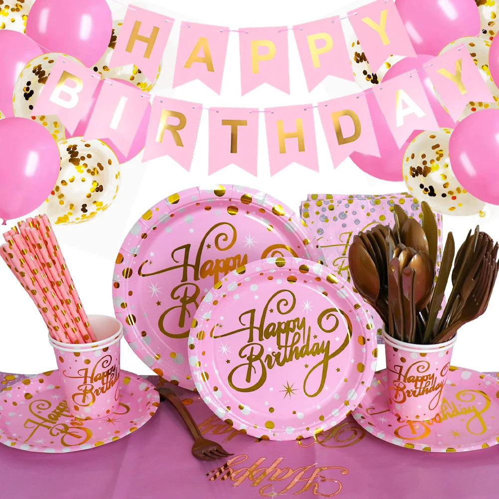 92Pcs/Set In-Stock Hot Stamping Series Kit Party Supplies Disposable Tableware Set for Birthday Festival Party Tableware Decor