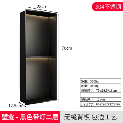Matte Black Double Selves Stainless Steel Shower Niche No Tile Needed Bathroom Niche Recessed Wall Niche with led