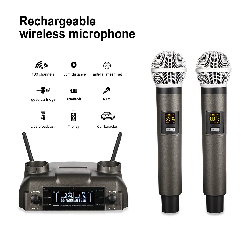 GAW-210 2021 New Magnetic Induction Charging Wireless Microphone UHF Microphone One for Two KTV Family Performance
