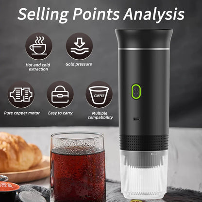 2025 USB Rechargeable Battery-Powered 20 Bar Portable Automatic Espresso Coffee Maker for Car Use Plastic Cappuccino Function