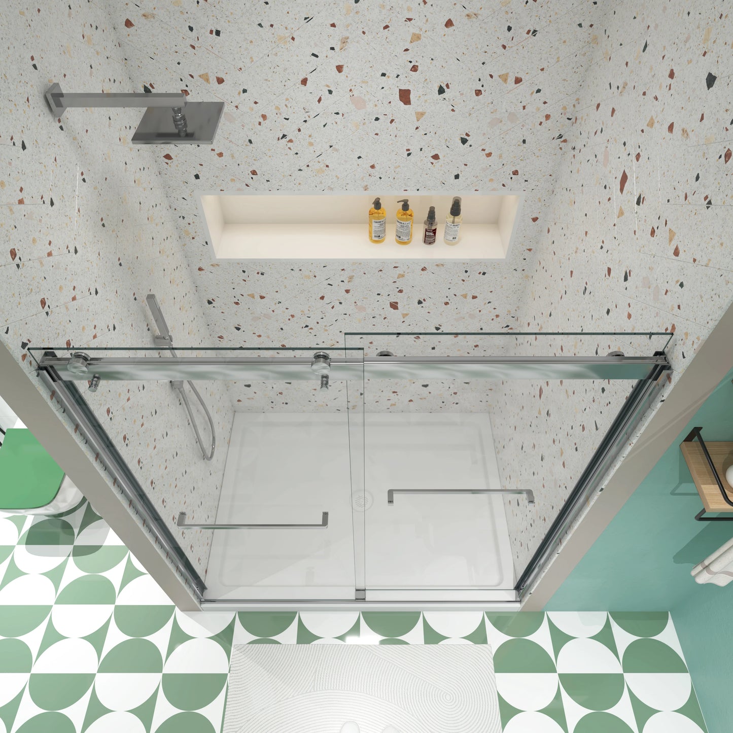 Polished Chrome Double Sliding Shower Door, 5/16" Nano-Coated Tempered Glass & 36K-Cycle Tested Hardware