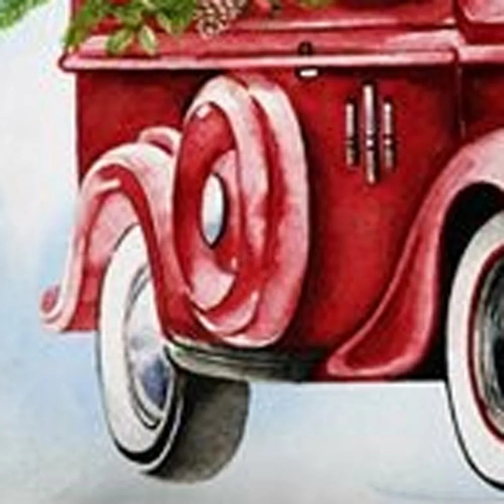 HMS Set of Two 18\" Vintage Luxury Red White Merry Christmas Holiday Van Fabric Throw Pillow Covers Eco-Friendly Metallic Style