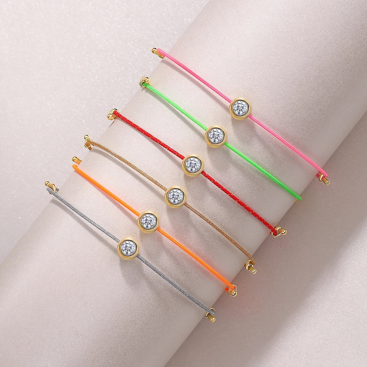 VVS1 Round Moissanite Gemstone Rope Bracelet Luxury Women Jewelry for Girls Pink Red Rope Moissanite Charm Bracelet