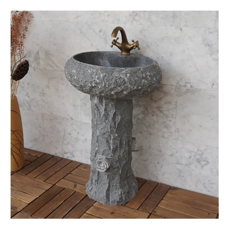 G682 Rusty Yellow Sink Freestanding Granite Pedestal Sink Vanity Stone Bathroom Sink Granite Farm Washing Outdoor Garden