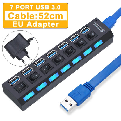 Hub USB 3.0, répartiteur USB 2.0, adaptateur secteur, multi-ports USB 4/7 avec commutateur, accessoires pour PC