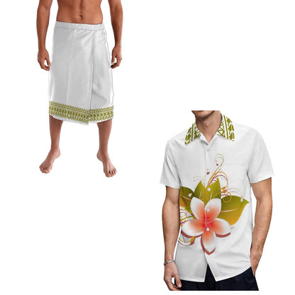 Hot Sale Hawaii Flower Print Summer Aloha Shirts Men Quick Dry Short Sleeve Custom Lavalava Ie Faitaga Men Beach Swimsuit Sarong