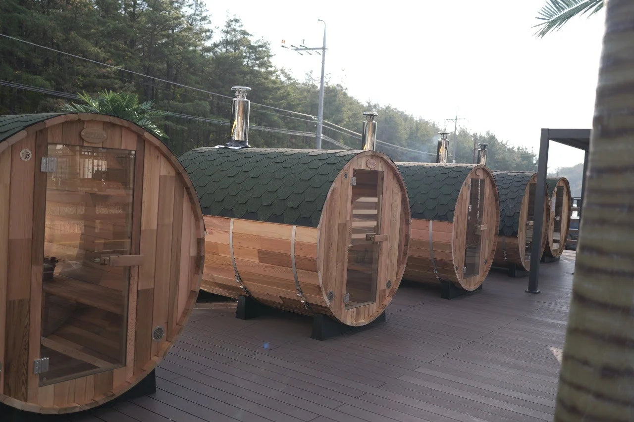 Pure Canadian Cedar Wood Hemlock White Pine Wood Garden Outdoor Dry Steam Sauna Room with Wood Burning Stove Heater