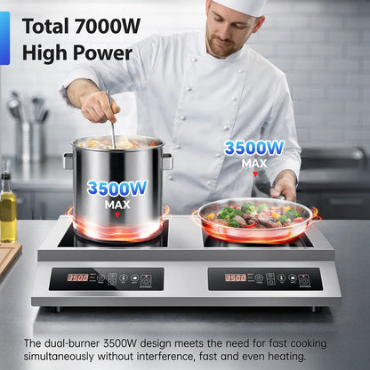 Commercial Induction Cooktop,7000W Double Burners Commercial Induction Cooker,Soft Touch Control ,Four Digital Display