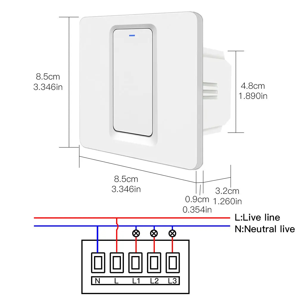 SLS Zigbee 1 Gang Smart Wireless Wall Switch for Tuya Single Pole Push Button Electrical Switch Alexa Voice Control 10A Max.