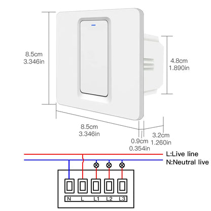 SLS Zigbee 1 Gang Smart Wireless Wall Switch for Tuya Single Pole Push Button Electrical Switch Alexa Voice Control 10A Max.