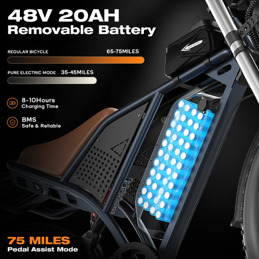 1500W New Lithium Battery Fat Tire 20-inch Electric Snow Bike Fat Bike 48V 20A Beach Off-road Road City Anti-motorcycle Model