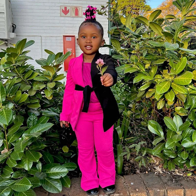 Kids 2pcs/sets Children's Clothing From 1 to 8 Years Colorblock Blazer+Pants Child Girl Kids Clothes Girls Baby Girl Clothes