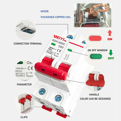 Best Price DC Circuit Breaker DZ47-63 DC1000V Twin Pole 6ka Solar 63 Amp Dc Breaker Mcb for Solar System