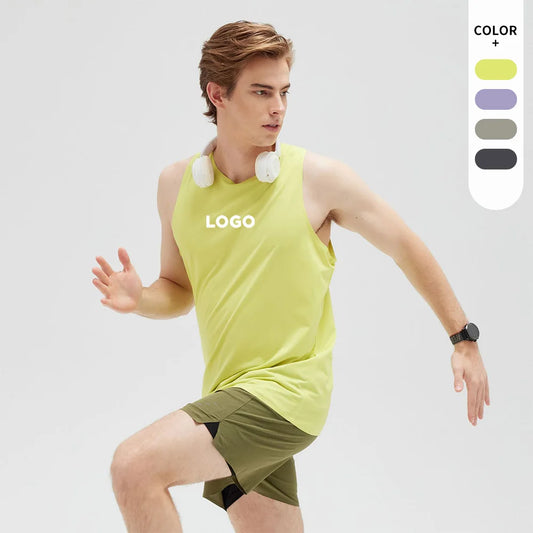 Custom Quick Dry Anti-Bac Ultra Lightweight Seamless Bonded Reflective Print Gym Running Active Unisex Men's Sports Tank Top