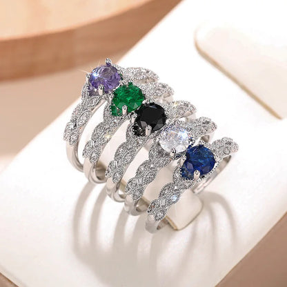 H401 Elegant Silver Ring With Amethyst Stone Prong Setting For Women Engagement Jewelry 925 Sterling Silver Flower Design