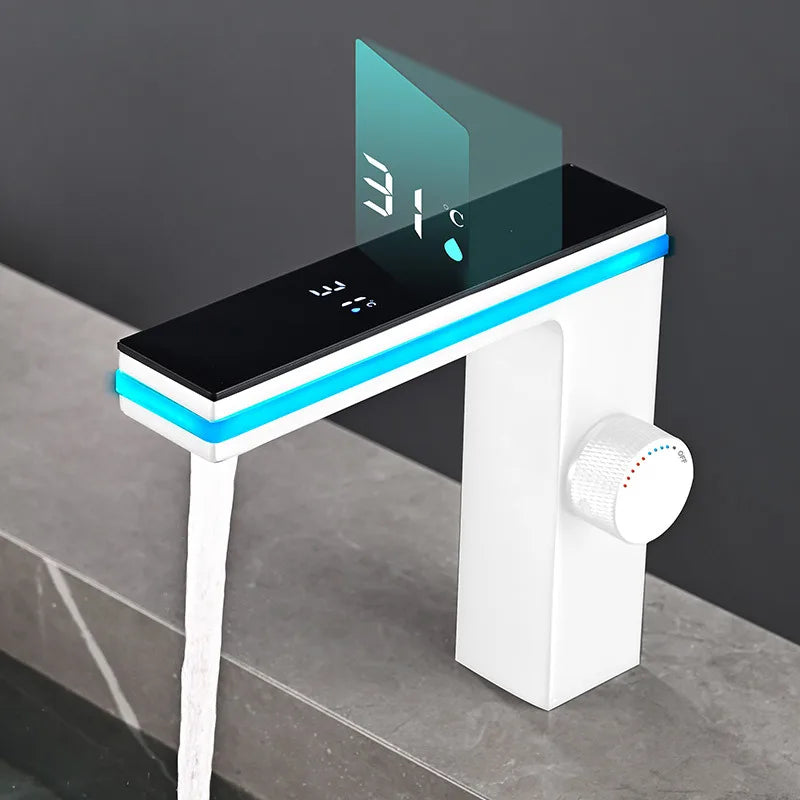 Deao LED Intelligent Digital Temperature Display Hydroelectric Power Smart  Atmosphere Brass Aluminum Bathroom Basin Faucet