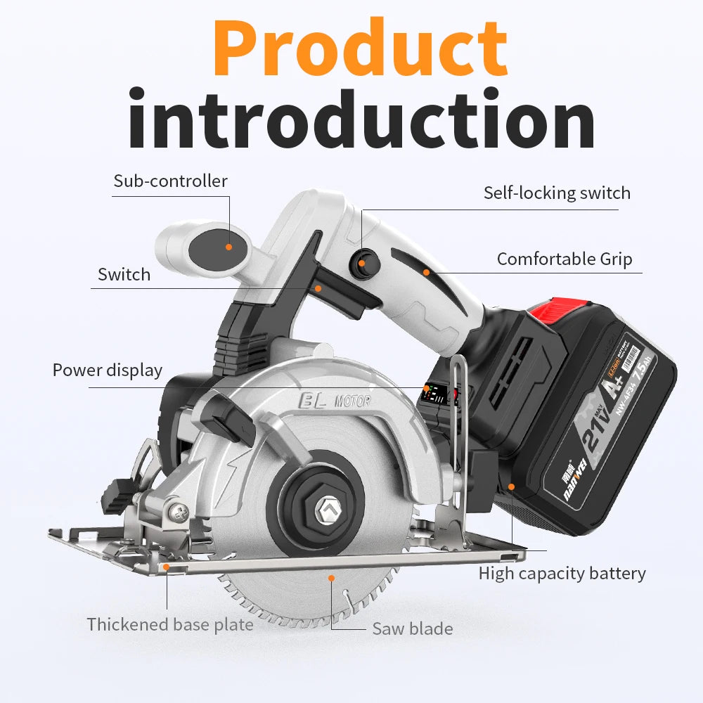 Nanwei Industrial Grade Cordless Electric Circular Saw Rechargeable Lithium Battery Powered Wood Cutters Power Saws