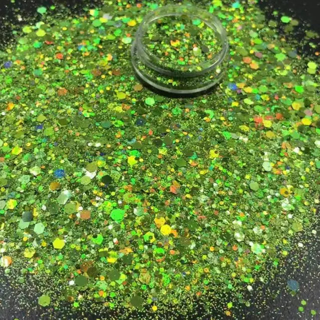 Prime Quality Wholesale PET Glitter Shapes Holographic or Iridescent Chunky Mixes Hexagon Glitter