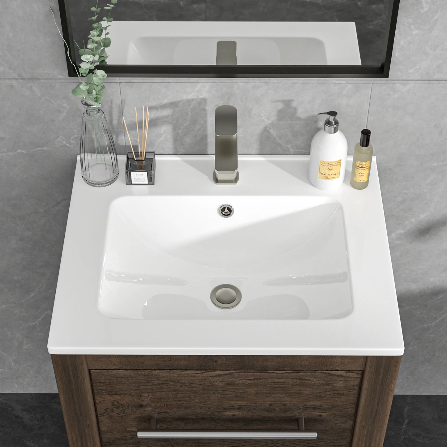 US Stock Sarlai Modern Eco-Friendly White Ceramic Countertop Bathroom Sink with Thin Edge Design