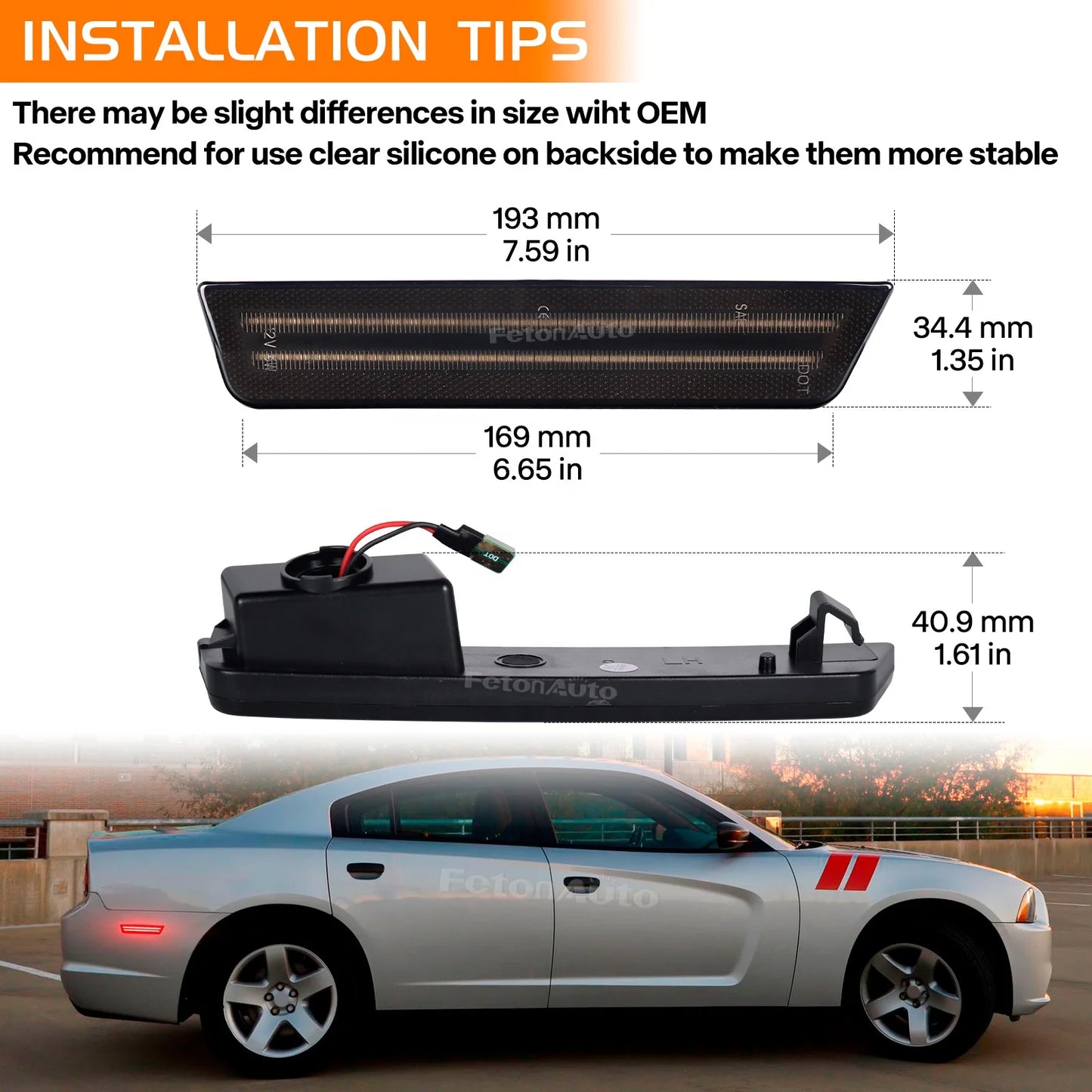 White Red Animation Rear Bumper Reflector Indicator Lights for Dodge Charger Challenger LED Dynamic Blinker Side Marker Lamps