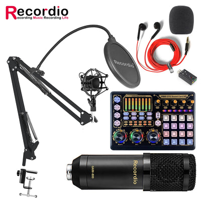 GAM-800R Professional Condenser Microphone R8 Sound Card Set for Webcast Live Recording