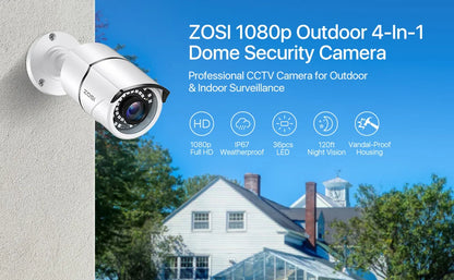 ZOSI 1080P 2MP TVI CCTV 120ft IR Nightvision Motion Sensor Waterproof Home Outdoor Surveillance Security Bullet CCTV camera
