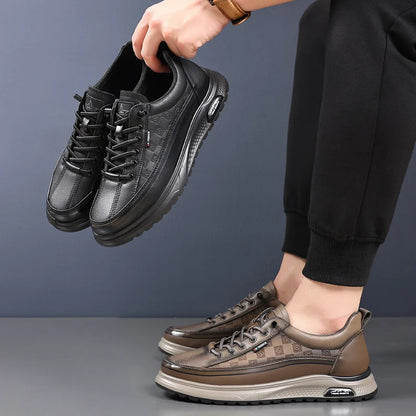 New High Quality Cowhide Shoes Men Classic Business Gentleman Oxford Real Cow Leather Elevator Sneaker Lace-up Brand Shoe Office