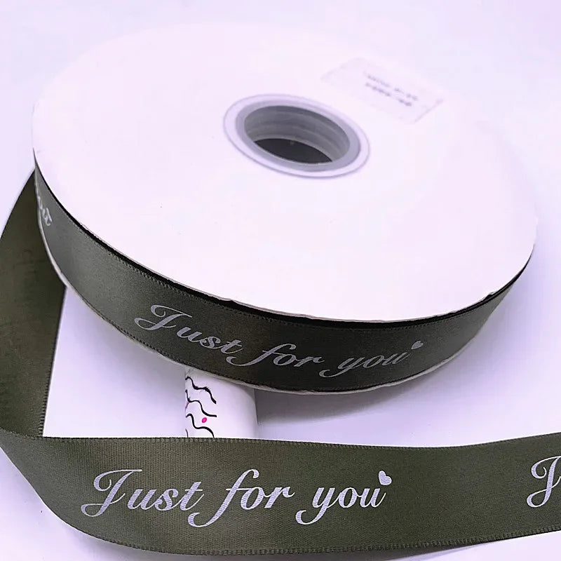 5yards 10-38mm "Just for You" Printed Polyester Ribbon Letters Print Ribbon for DIY Gift Packing Wedding Christmas Bow Ribbons