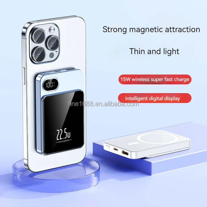 Custom logo PD 22.5w Power BankMini Fast Charging 5000mAh 10000mAh Wireless Charger Magnetic Wireless Charger