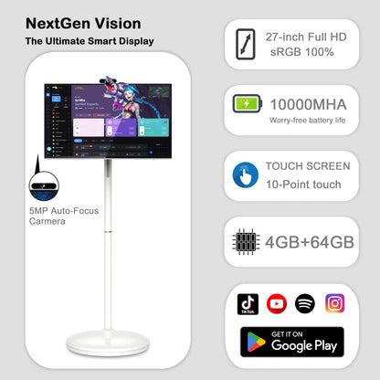 27-32 Inch Portable Smart Mobile TV Stand LED Backlight Touch Screen LCD Rollable for Android Televisions and Cameras