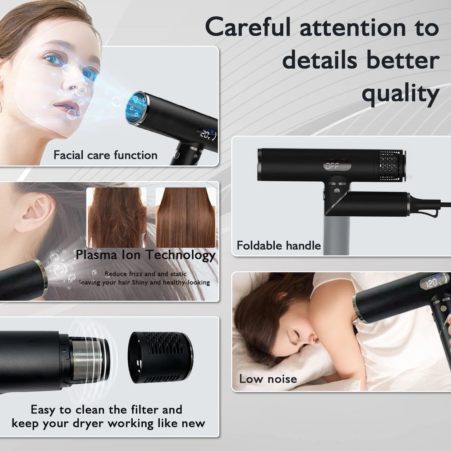 Portable Professional Hair Dryer Folded Handle 110000rpm Negative Ion Diffuser BLDC for Hotels Households Electric Plastic