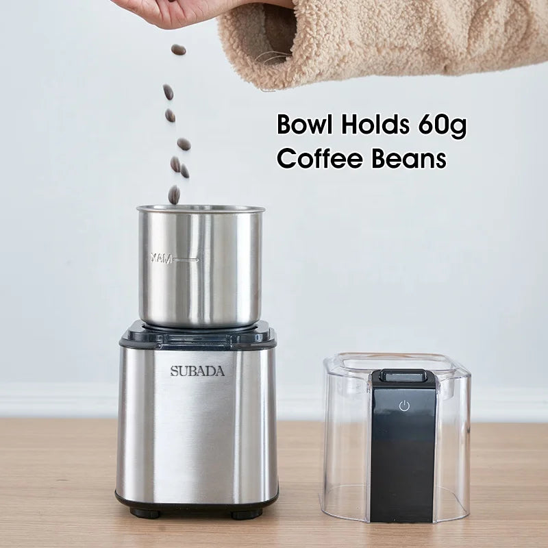 New Household Coffee Bean Grinder Stainless Steel Portable Nut Grains and Dry Spice Herbs Grinder Small Automatic Grinder