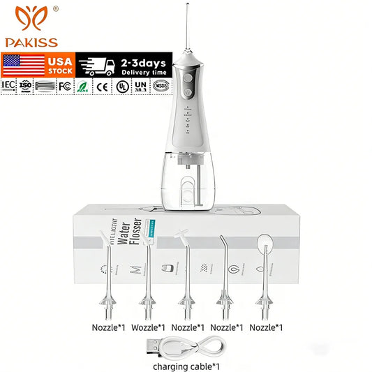PAKISS L11 Electric Water Flosser with Type-C Charging Cordless 300ml Plastic Tank for Outdoor Hotel & Household Use
