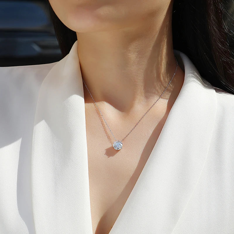 Wholesale Classic Round 1ct Moissanite Diamond Necklace Hip Hop Jewelry Custom Sterling Silver 925 Iced Out Initial Necklace