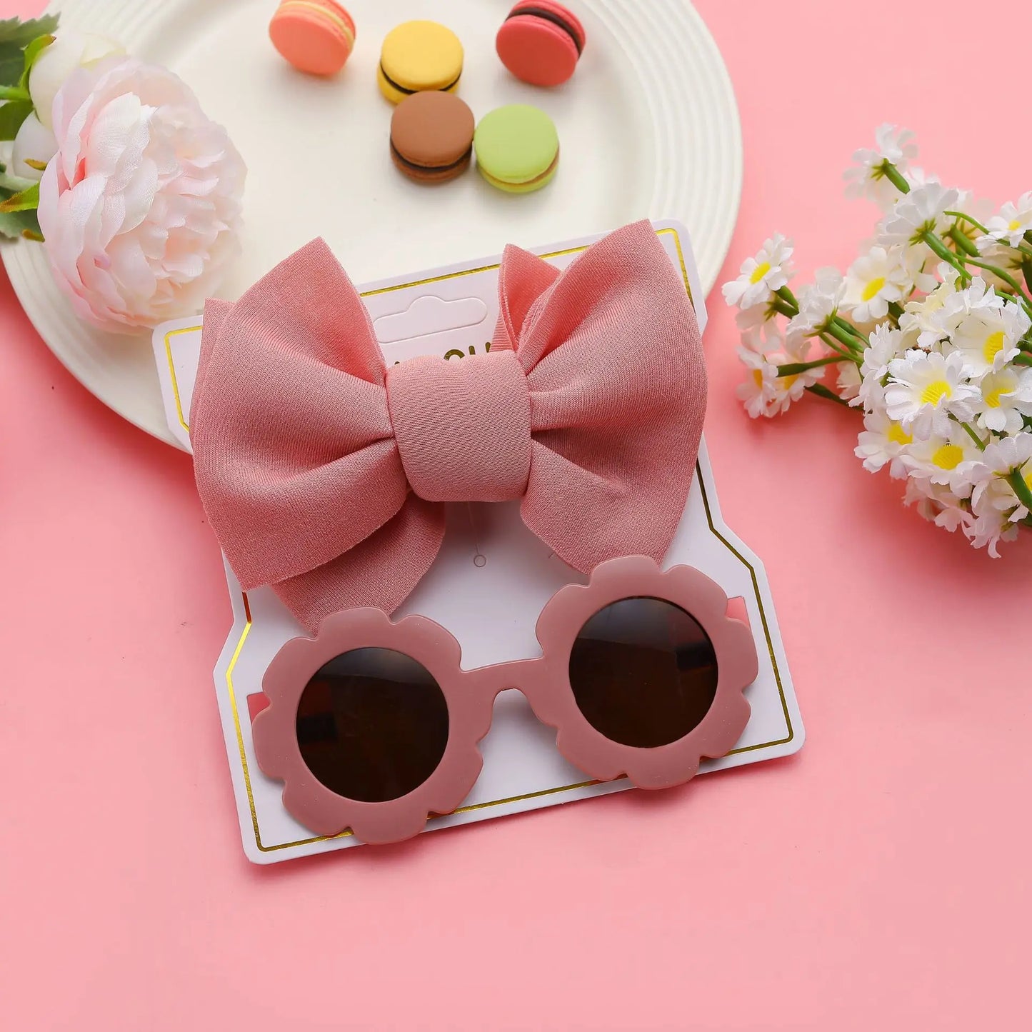 New Children Sunglasses Bow Set Cartoon Baby Toys Children Sunshade Glasses Hairbands Headdress Girl Hair Clips
