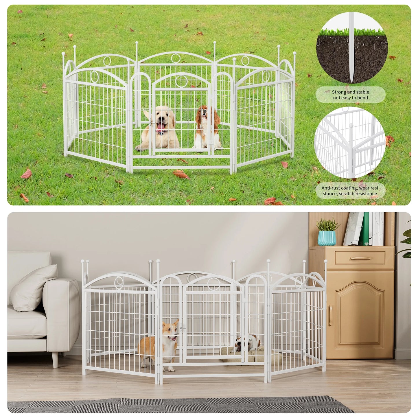 Heavy Duty Indoor/Outdoor Dog Playpen with Button Closure Solid Pattern Metal Pet Fence Exercise Pen with Doors for Puppies Dogs