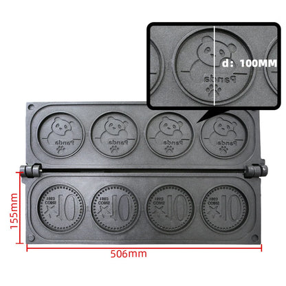 Custom Logo Coin-Shaped Waffle Maker Machine Double Flip Snack Kitchen Equipment Euro Coin Insert Japanese Korean Waffle Maker