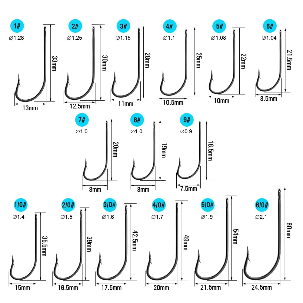 ICERIO 50PCS High Carbon Steel Barbed O'Shaughnessy Jig Hooks Saltwater Fishing Ringed Hooks Accessories Tackle