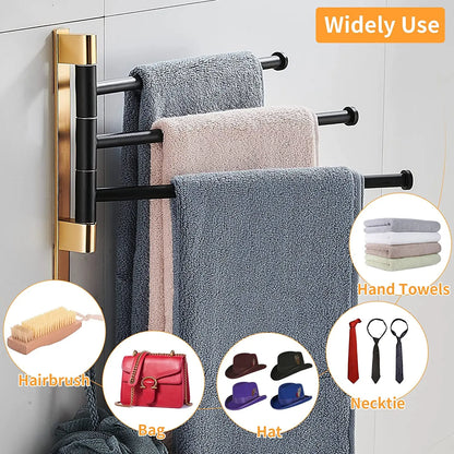 Hongdec Modern Bronze Finish Aluminum Double Towel Bars with Hooks for Bathroom Swing Towel Rack 3-Year Warranty