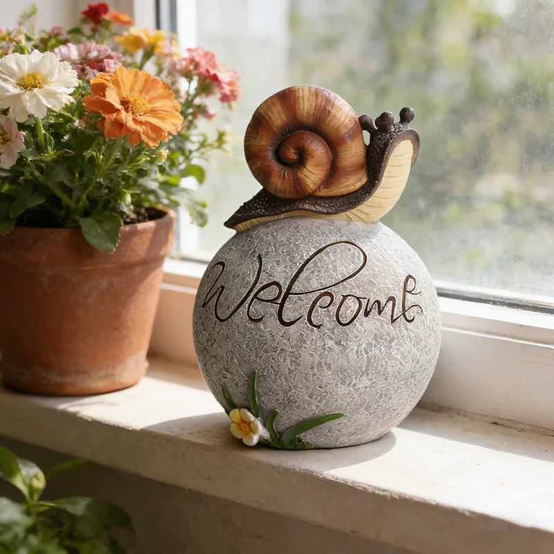 Dropshipping Welcome-themed Fashion Resin Snail Figurine Hand-painted Playful Animal Floral Accent Outdoor Decorative Entryway