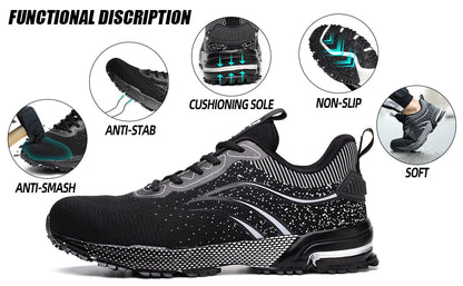 JIANKUN ASTM CE Lightweight Men's Work Snaker Safety Shoes Comfortable Breathable Mesh Non-Slip Steel Toe Fashion Trainers