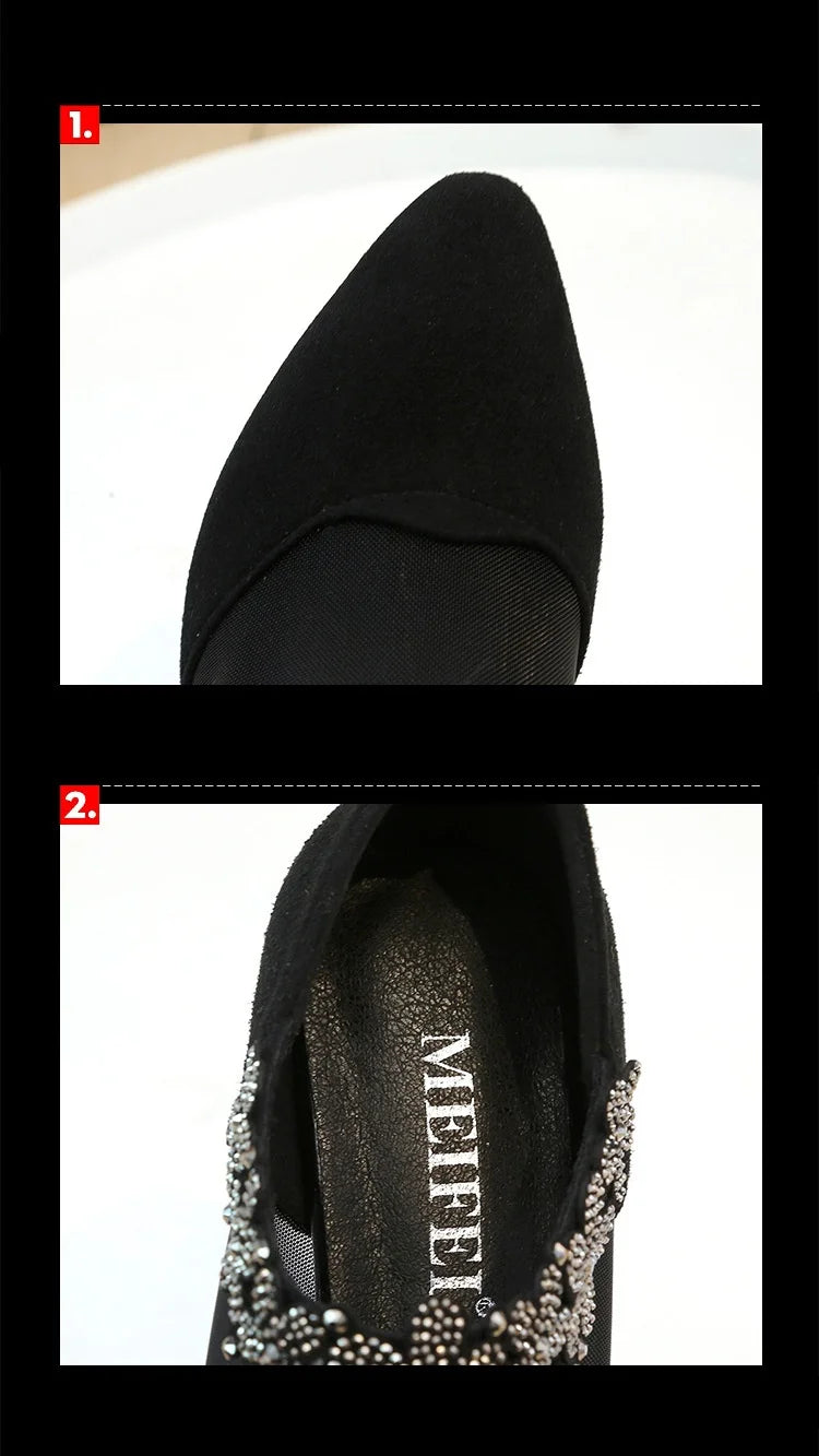 Women 2025 Summer Fashion Black Lace Rhinestone Sandals Flowers Low Heel Sandals Mesh Plus Size Sandalias Mujer Casual Shoes