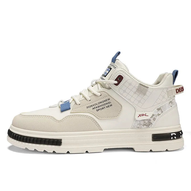 Spring Men's New Breathable High Top Small White Versatile White Shoes Thick Sole Casual Board Shoes for Men