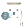 Brushed Gold Brass 36*12inch Music Led Water Column Rain&Waterfall Shower Head Temperature Display Touch Control Apartment