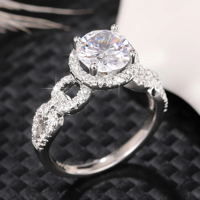 Q175 Women's White Gold Diamond Engagement Ring Round Brilliant Cut Natural G Color Halo Setting
