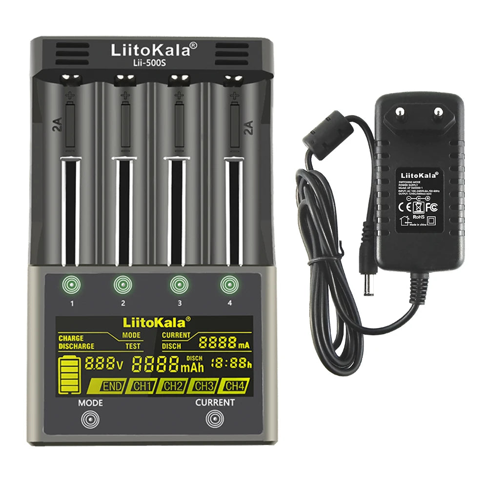 LiitoKala lii-500S lii-500 lii-600 LCD 3.7V 1.2V 18650 26650 21700 Battery Charger with screen Test the battery capacity