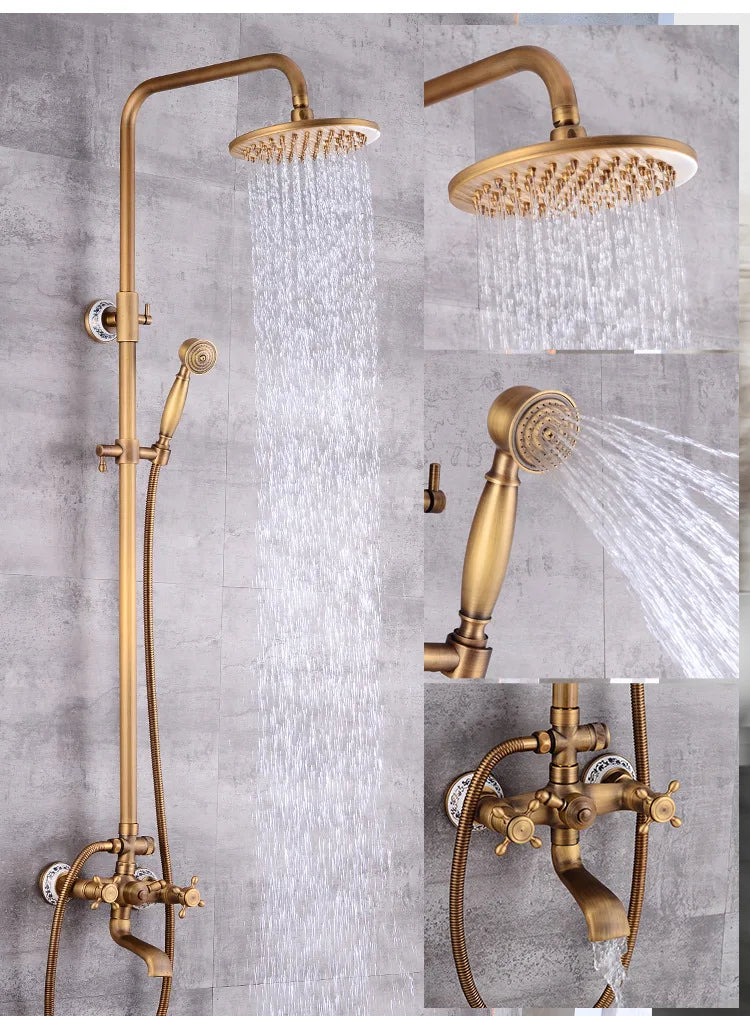Modern European-Style Brass Bathroom Shower Suite Dual Handle Wall-Mounted Shower Faucet Slide Bar Ceramic Valve Core Rain Spray