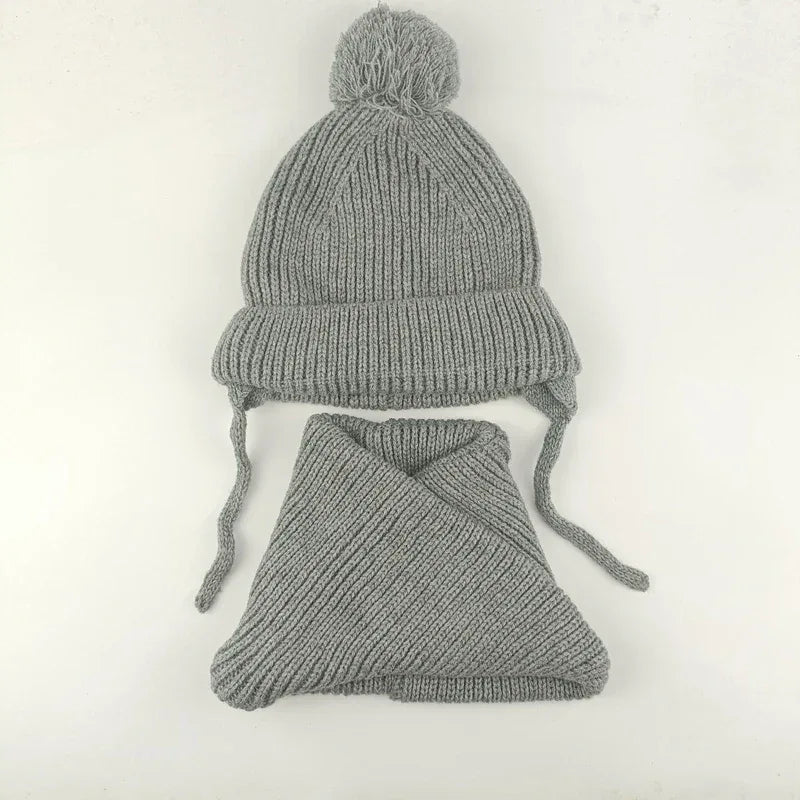 2024 baby girl and baby boy  child children's spring autumn winter Solid knitted hat and knitted infinity scarf