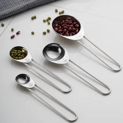 4-Piece Stainless Steel Kitchen Tool Set with Ring Accessories Measuring Cups and Spoons for Baking Boxed Packaging