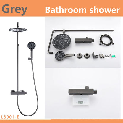 European Italian Style Square Bathroom Exposed Thermostatic Bar Grey Brass Shower Faucet Bath Shower Mixer Tap Taps Kits